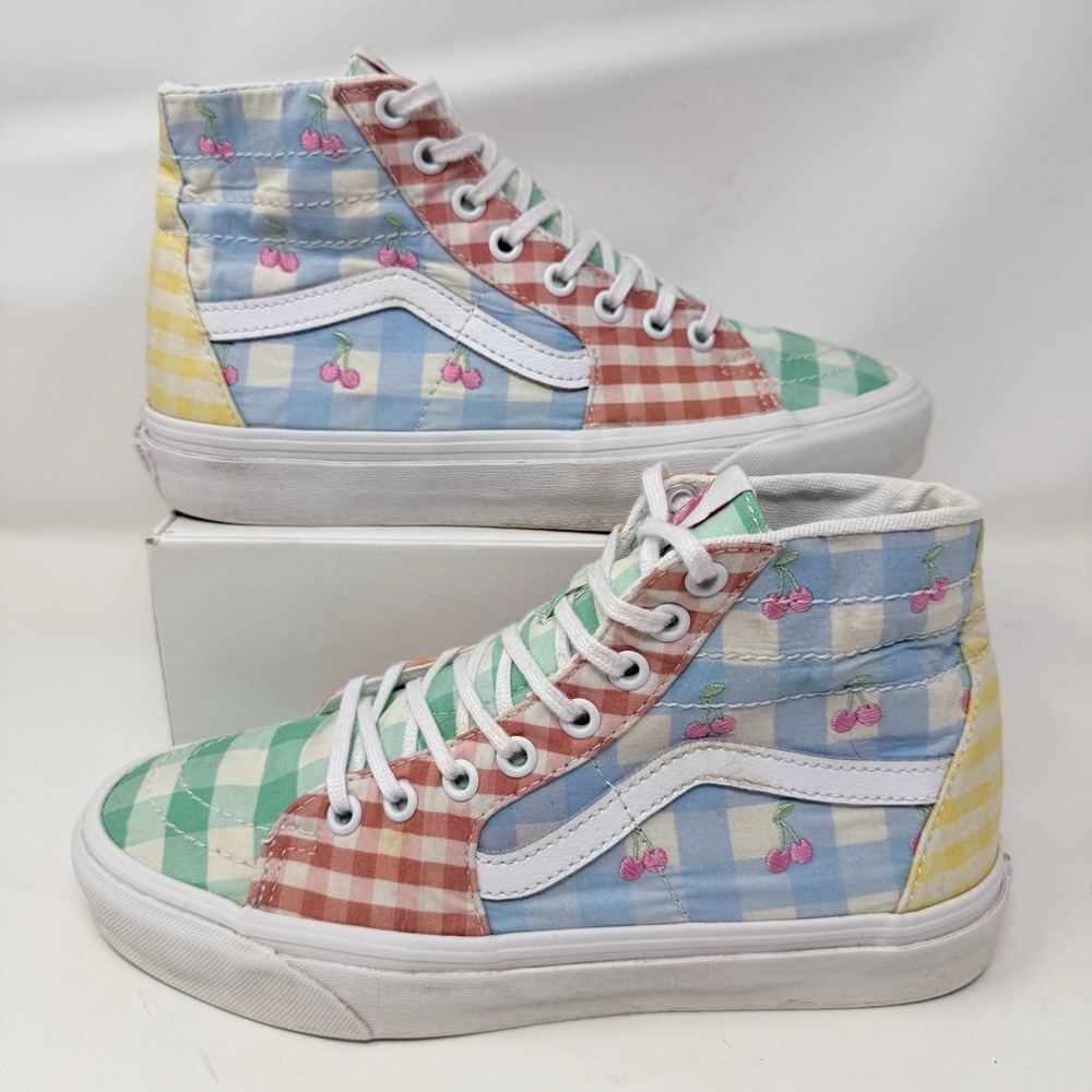 Vans Sk8-Hi Tapered Gingham Patchwork Cherries Bees High Top Sneakers M 7, W 8.5